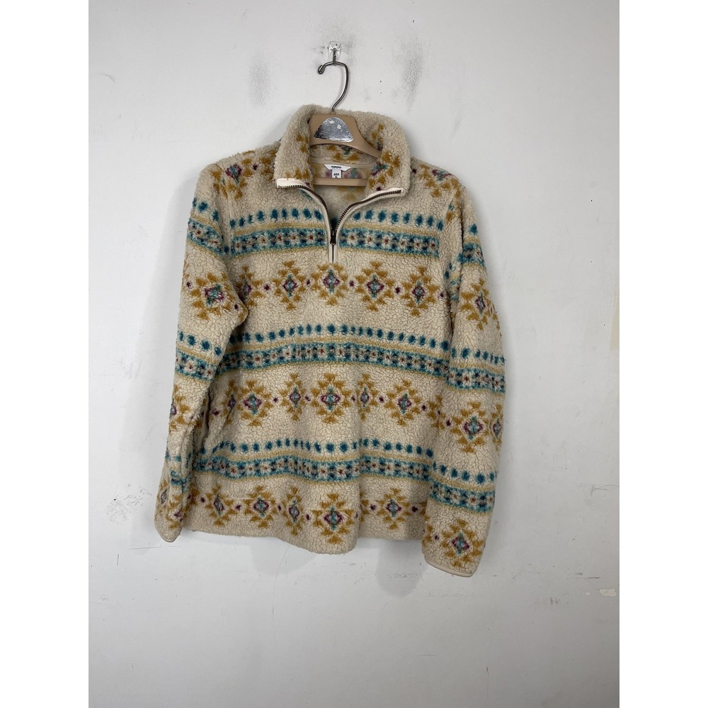 Sonoma Womens Pullover XL Aztec Fleece Sherpa 1/4 Zip Winter Fuzzy Cozy Jacket